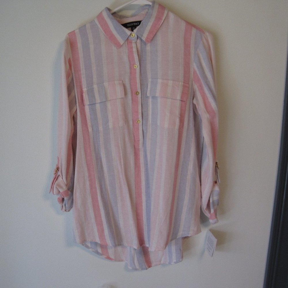 Ellen Tracy Linen Boho Top Tunic Shirt - Picture 1 of 4